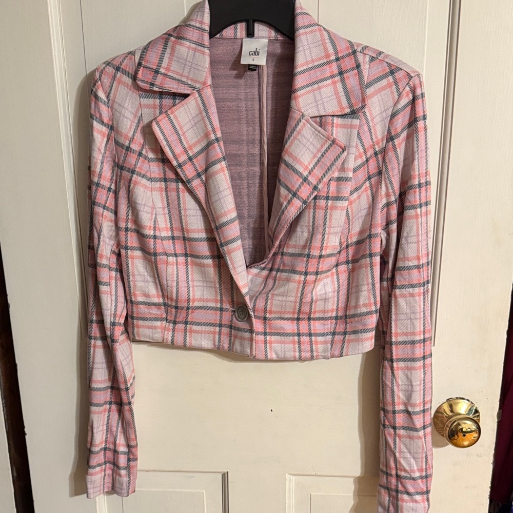 CAbi Pink and Gray Plaid Blazer